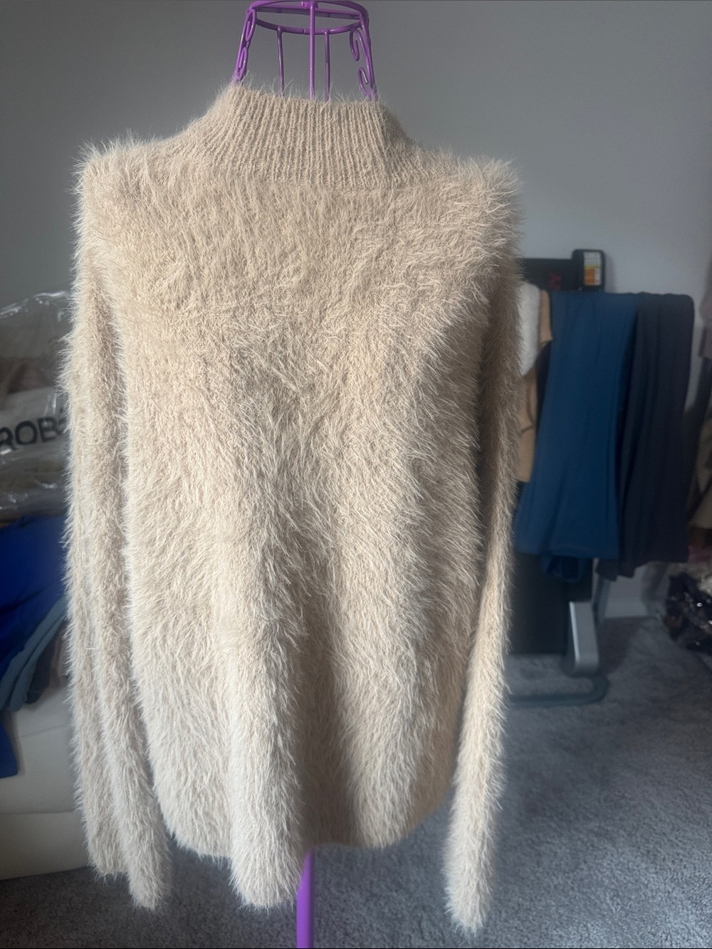 Aiirz Beige Fuzzy Mock Neck Women’s Sweater